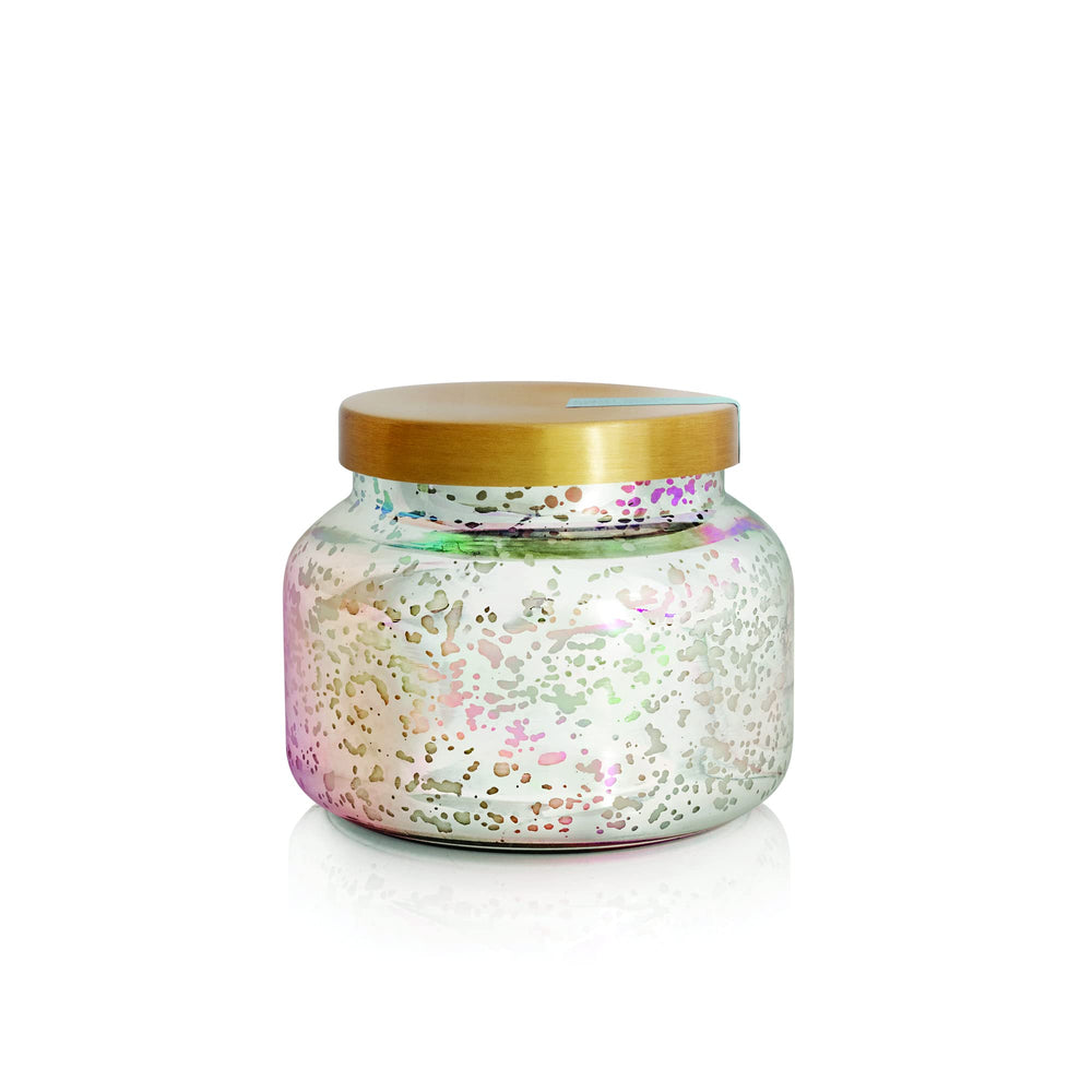 Capri Blue pot de bougie face montrant le design signature et l'effet décoratif