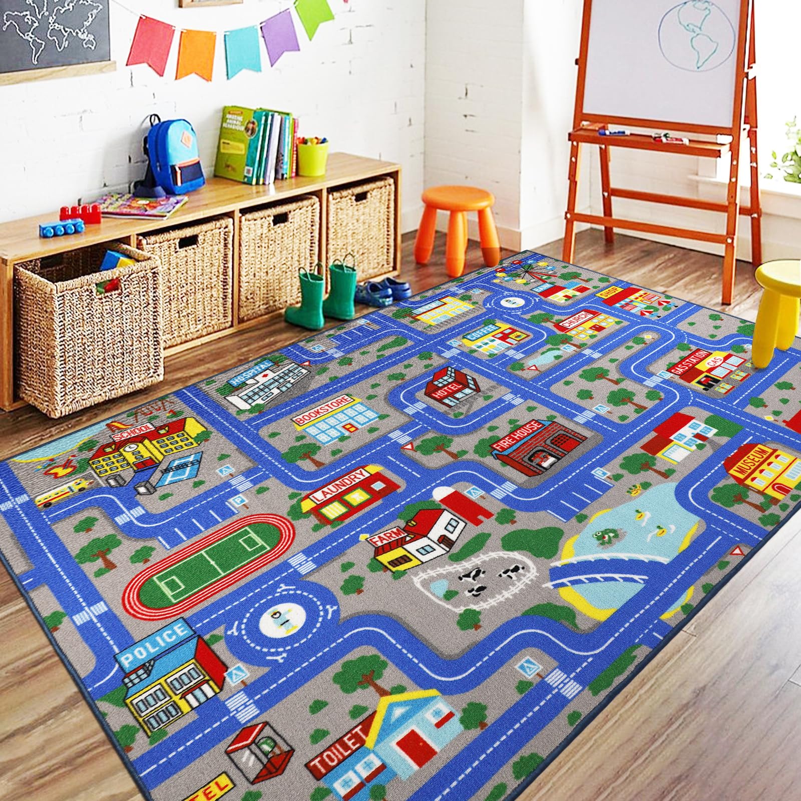 Capslpad tapis face avant ville montrant routes et lieux pour jeu créatif