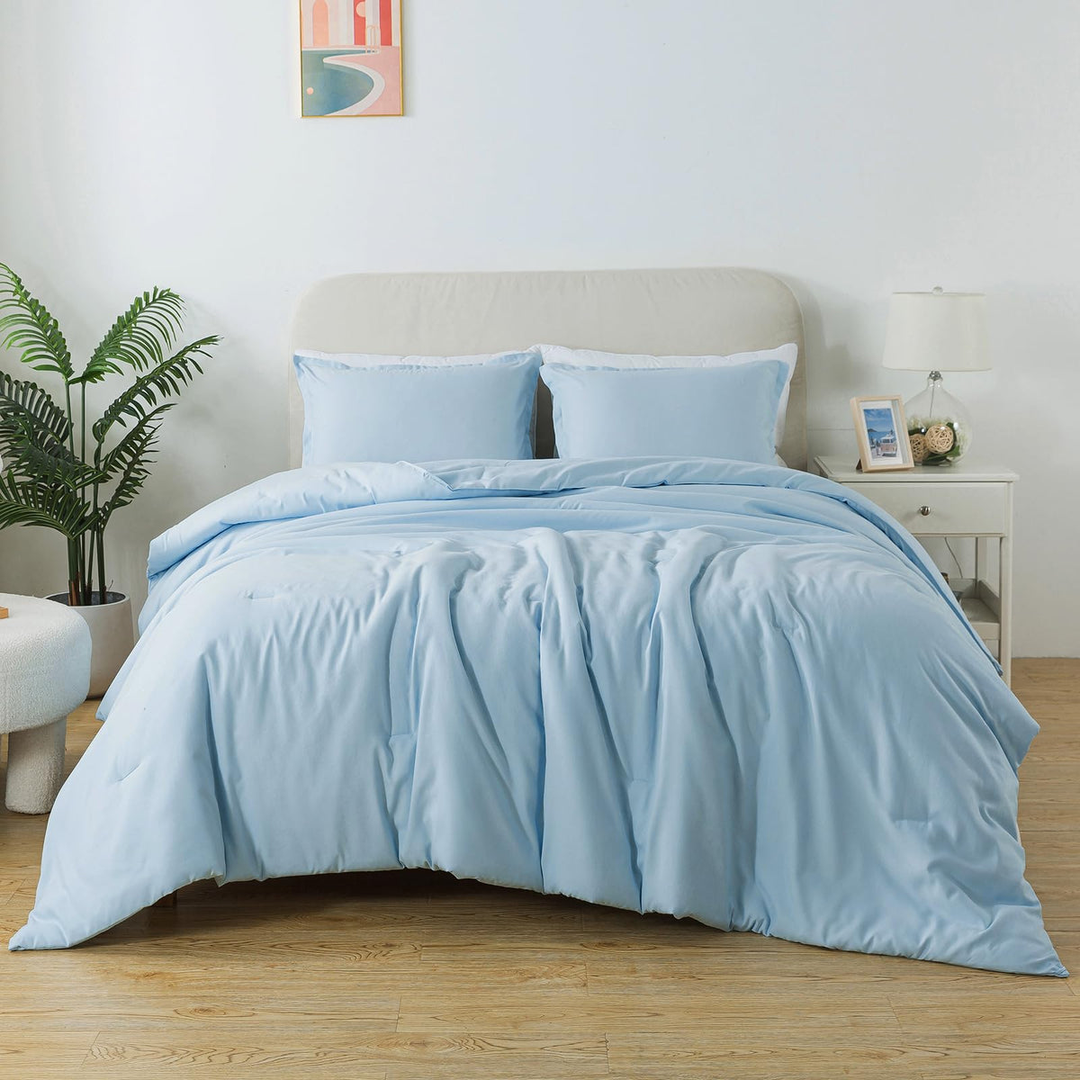 Caressma vue avant de la couette twin, design bleu apaisant et finition soignée