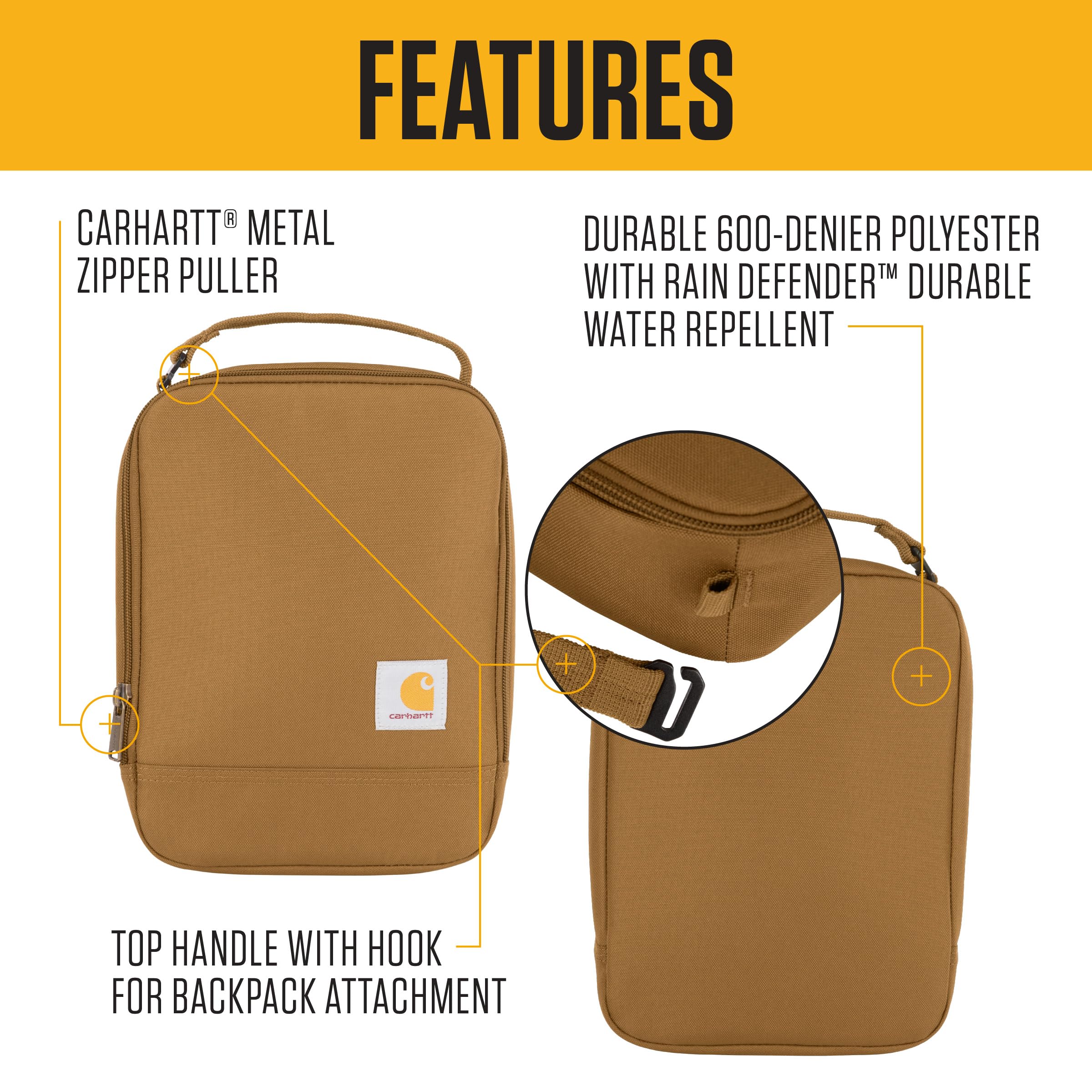 Carhartt lunch cooler ouvert montrant doublure isolée facile à nettoyer