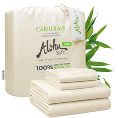Cariloha packaging avant montrant l'ensemble de draps nature et valeur durable