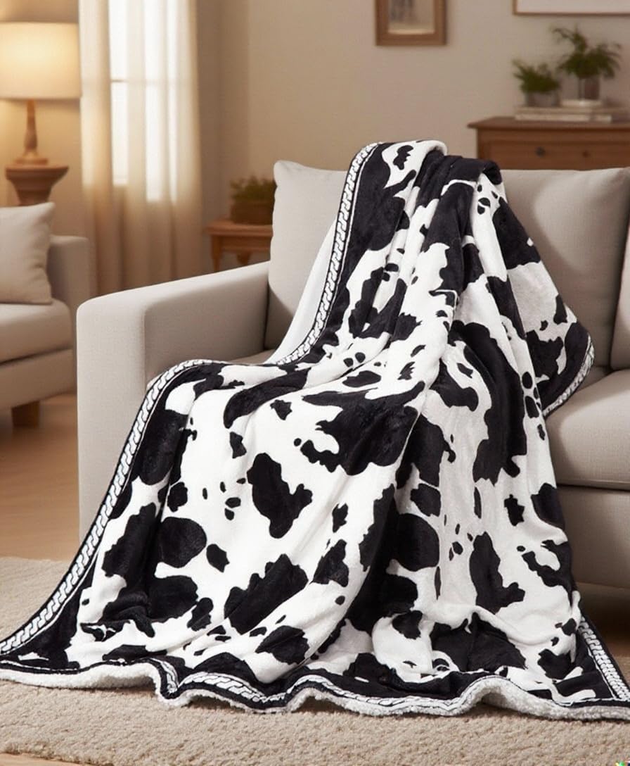 CAROMIO plaid devant emballage montrant motif vache et confort immédiat