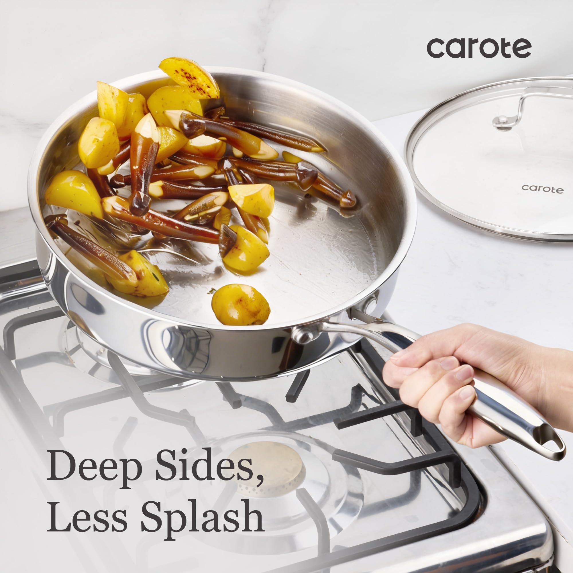 CAROTE casseroles empilées illustrant taille et gain de place