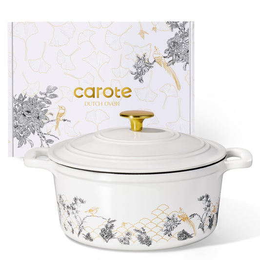 CAROTE cocotte face blanche à motif floral montrant finition et utilité