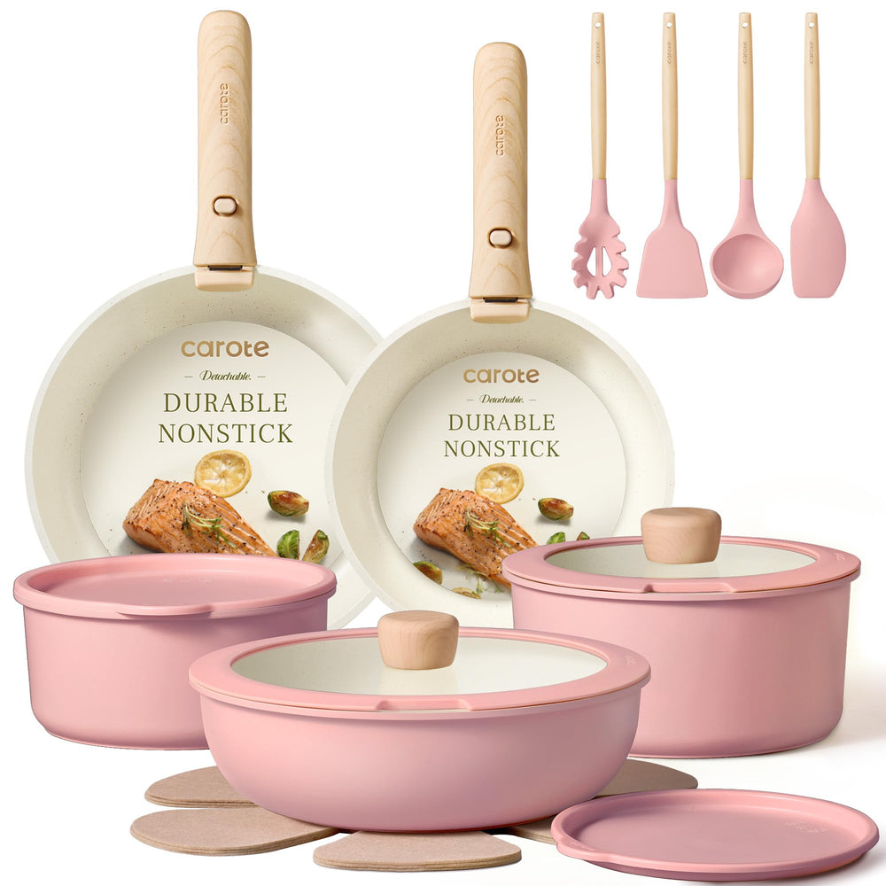 CAROTE ensemble 19 pièces vue avant rose montrant rangement et esthétique