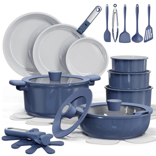 CAROTE vue d'ensemble du set 27 pièces montrant la gamme complète et rangement pratique