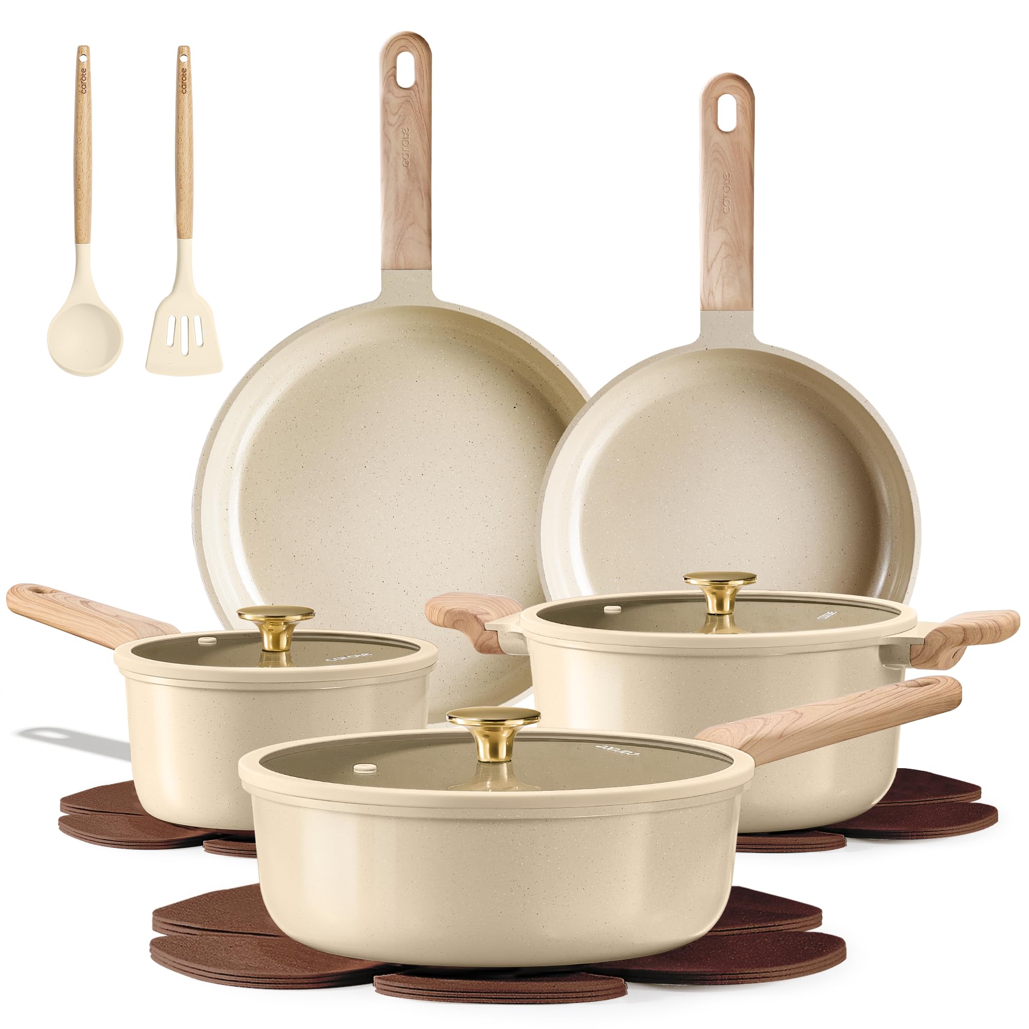 CAROTE ensemble complet 14 pièces montrant poêles et casseroles, gain de place