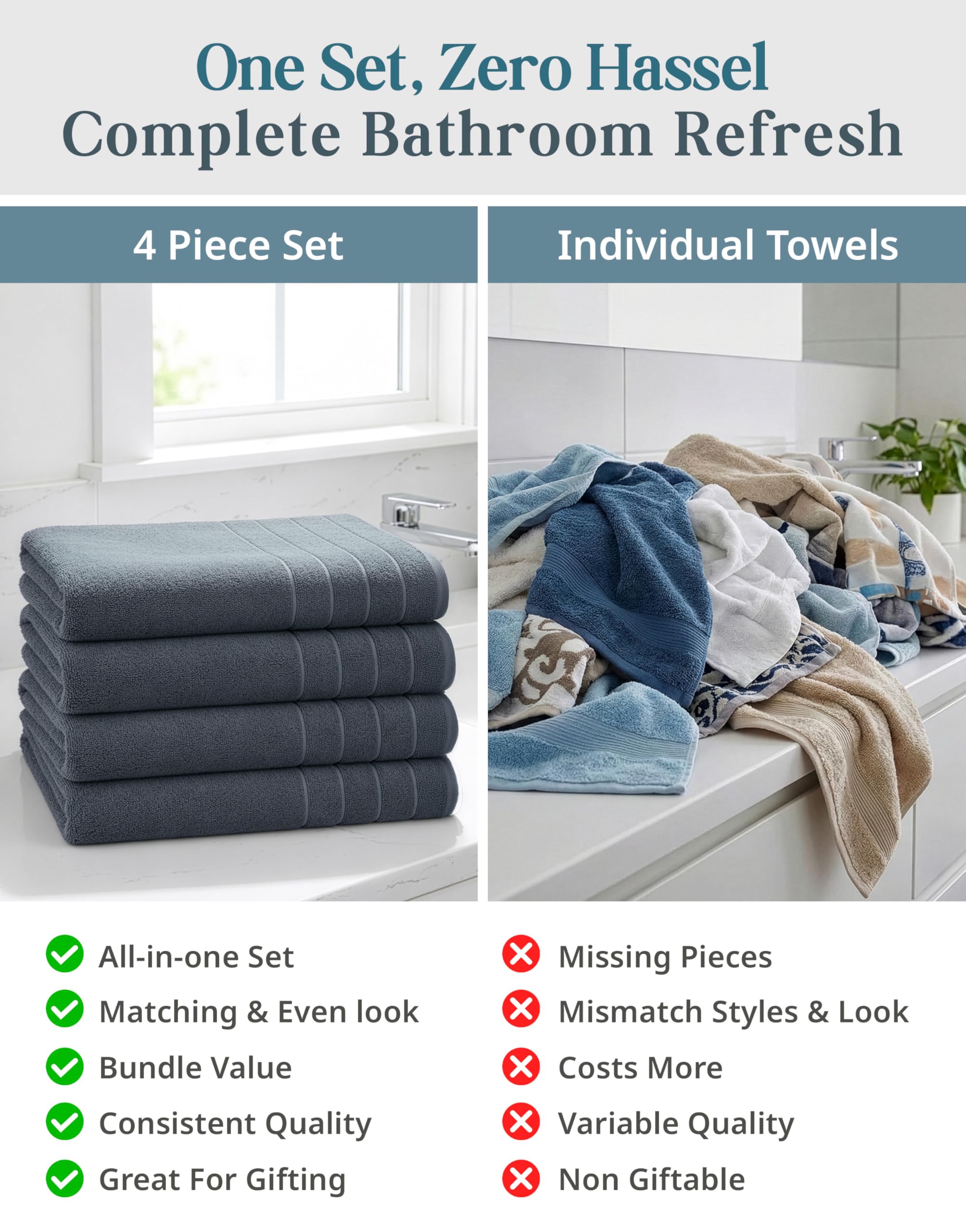 Casa Platino trois serviettes pliées en pile démontrant couleur uniforme