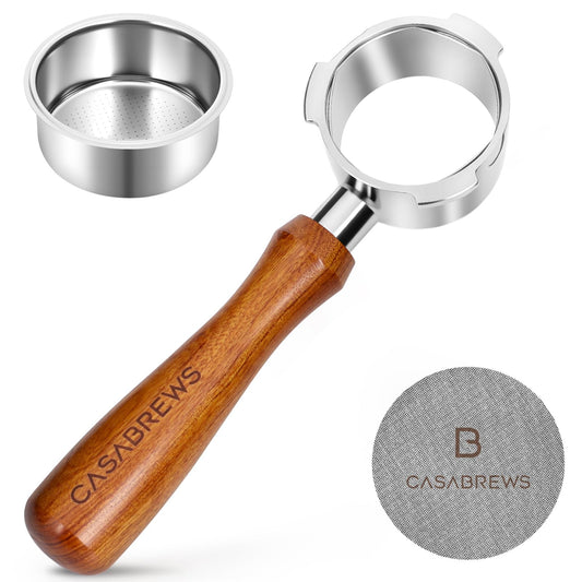 CASABREWS porte-filtre front montrant la finition en acier inoxydable et stabilité