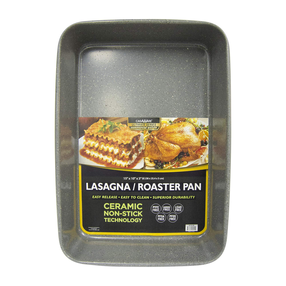 casaware plat à lasagnes face avant montrant finition silver granite et robustesse