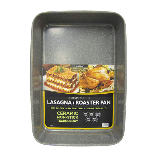 casaware plat à lasagnes face avant montrant finition silver granite et robustesse