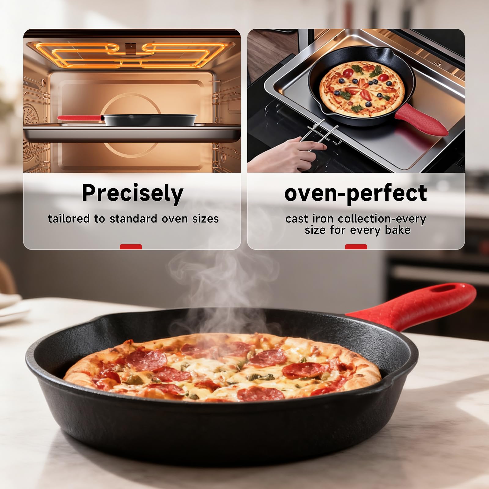 Cast Iron Skillet au four avec aliments démontrant polyvalence et cuisson uniforme