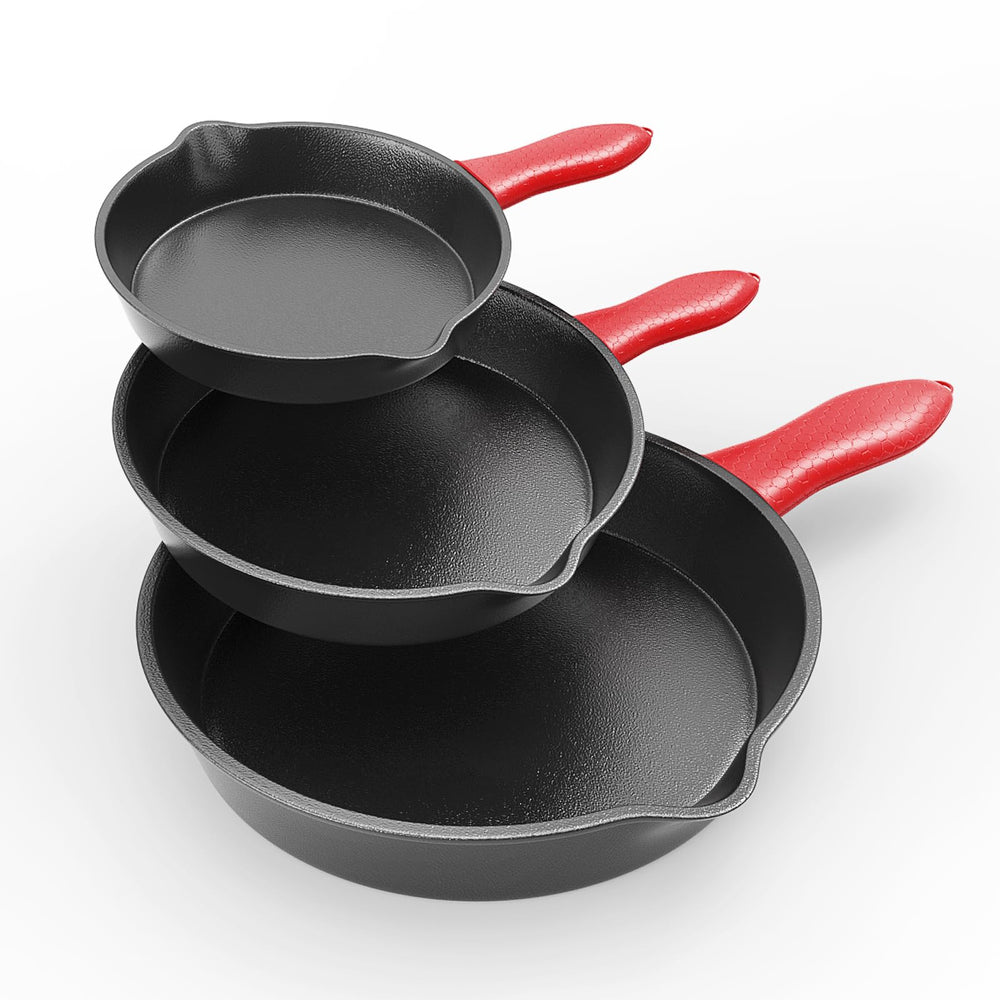 Cast Iron Skillet devant emballage montrant le set et la finition durable