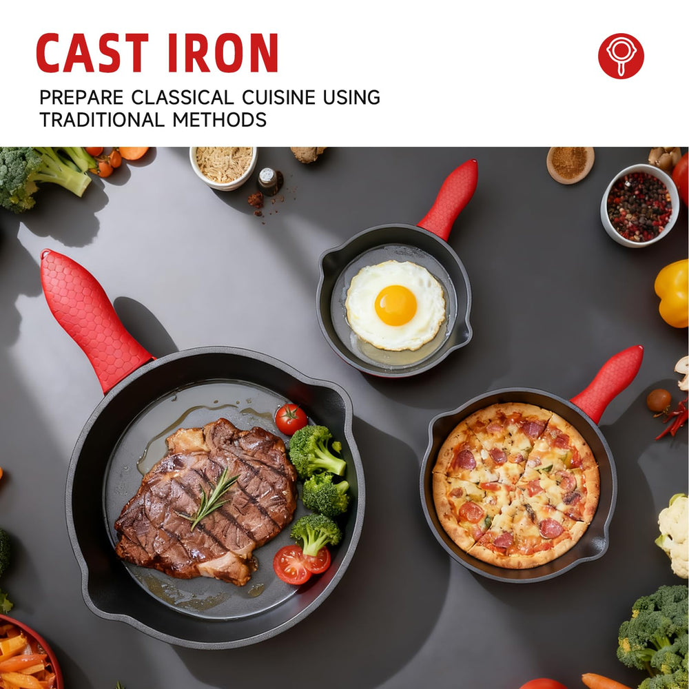 Cast Iron Skillet poignée en silicone montrant sécurité et prise confortable
