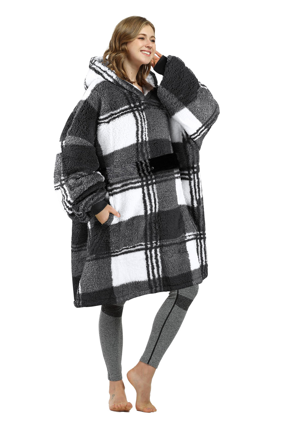 Catalonia Hooded Blanket face avant montrant coupe oversize et capuche protectrice