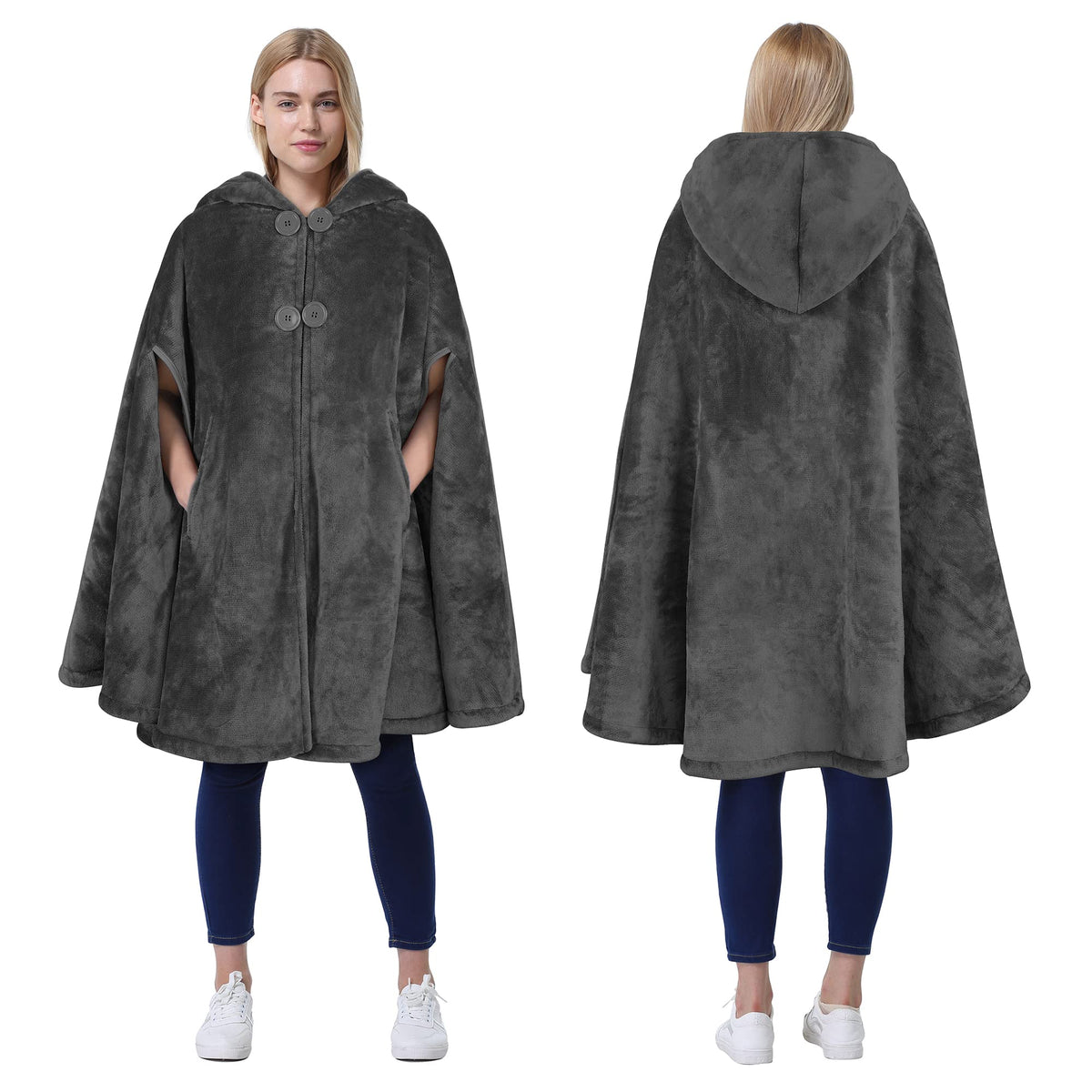 Catalonia poncho vue avant avec capuche pour chaleur et style