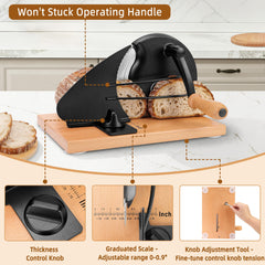 CAWIU trancheuse en action découpant une miche sourdough sans écraser