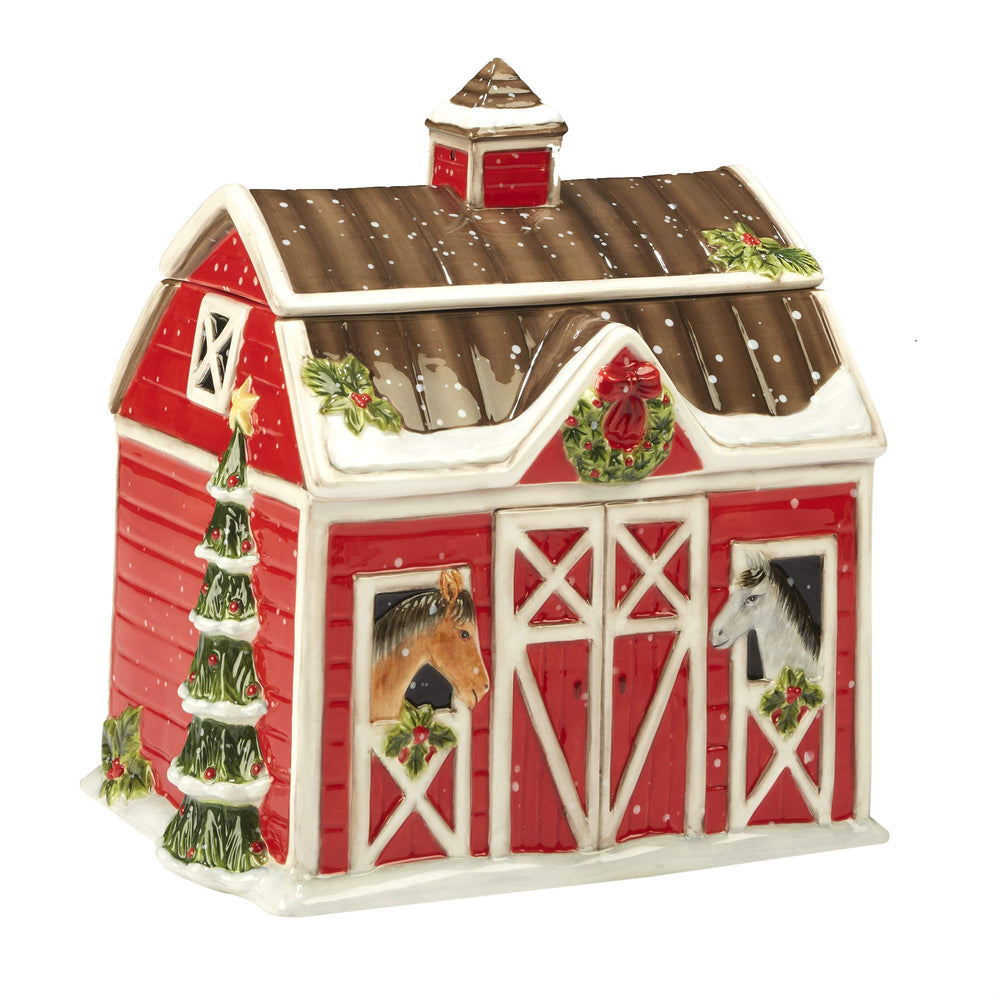 Certified International bocal grange face montrant décor de Noël et stockage pratique