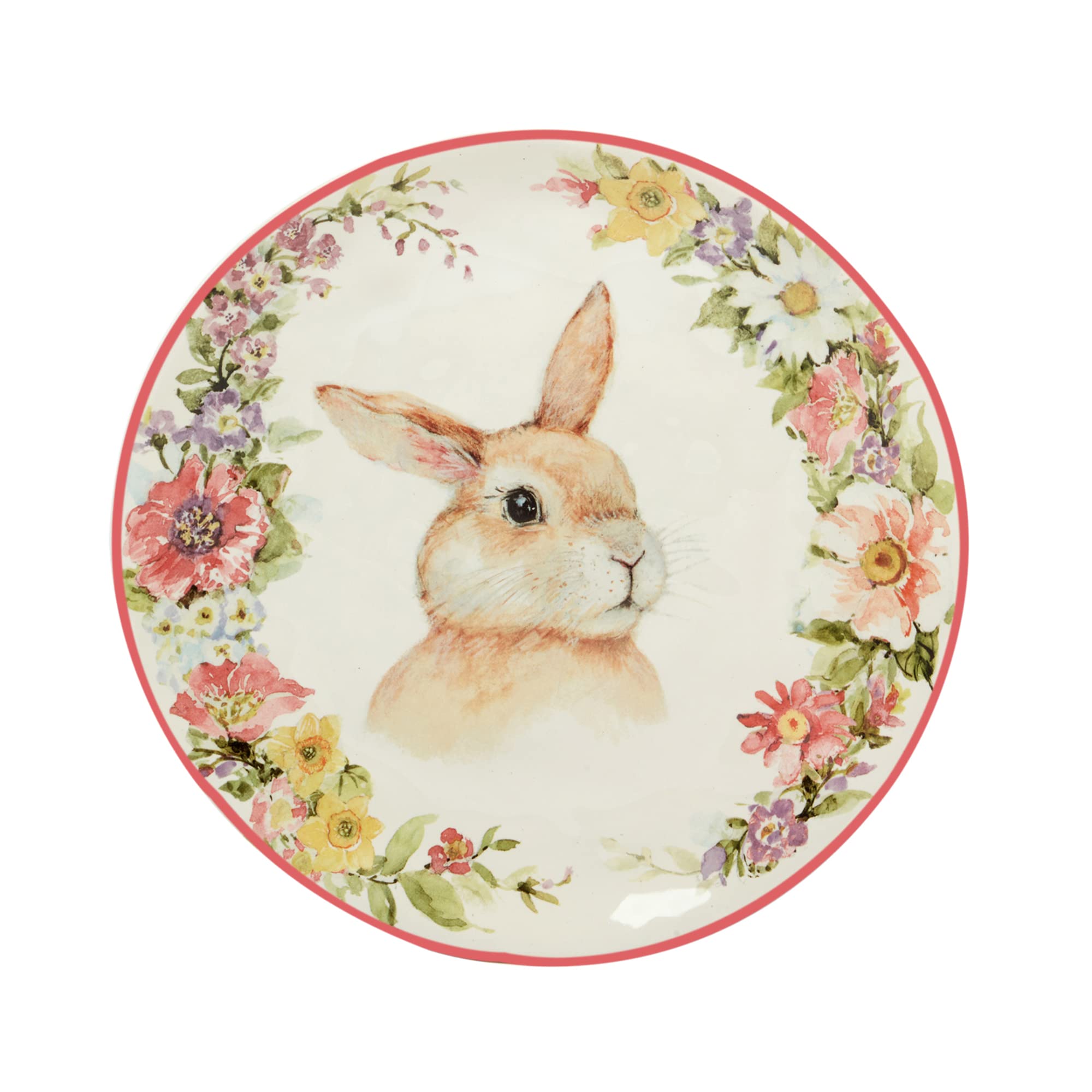 Certified International gros plan motif floral et lapin, souligne finition artistique
