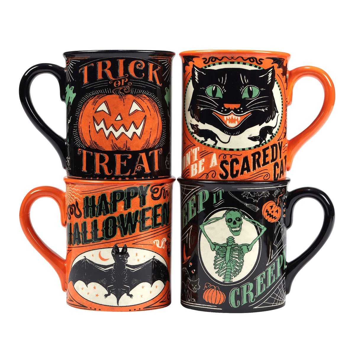 Certified International lot de 4 mugs vue avant, apporte ambiance Halloween