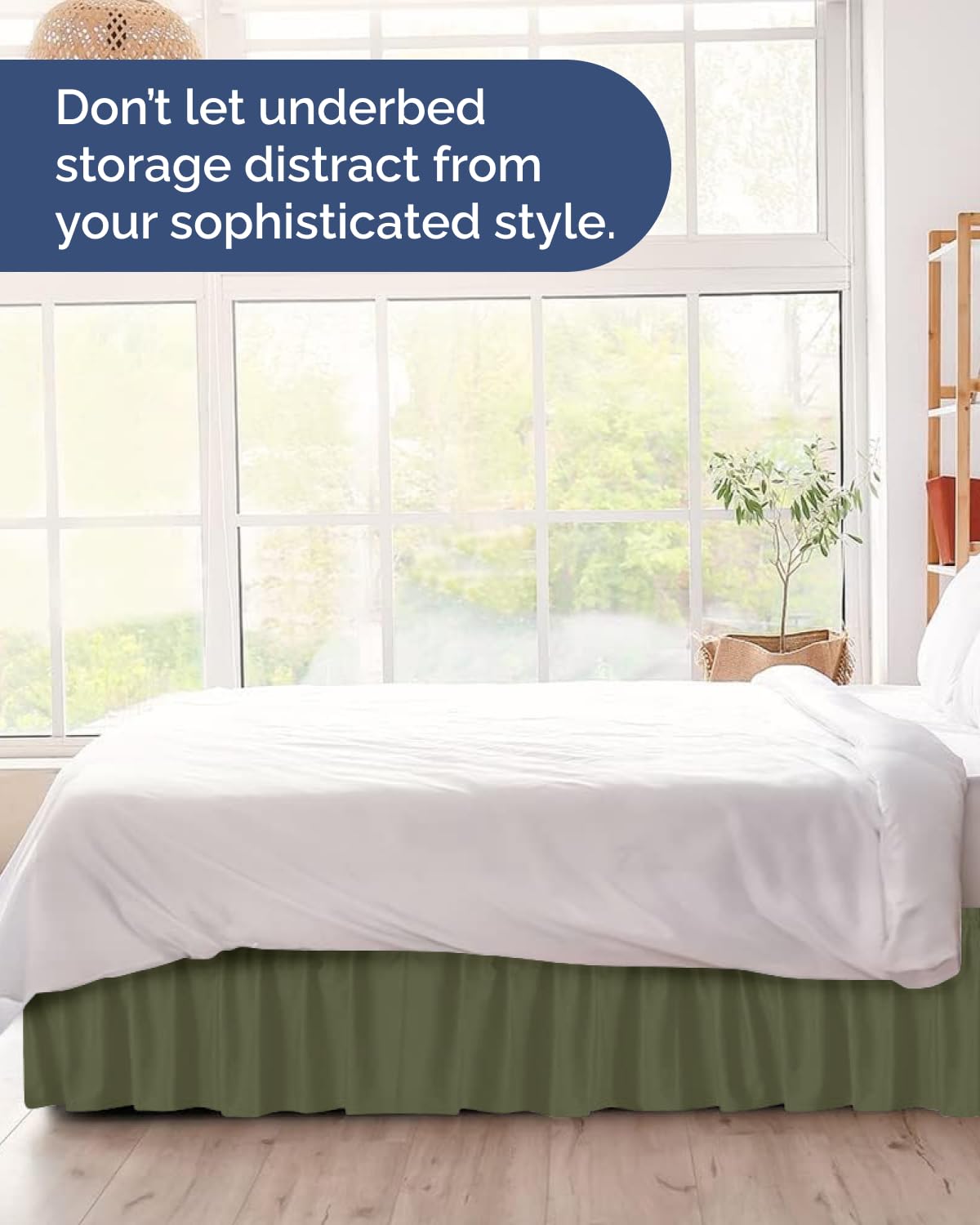 CGK Linens jupe dans chambre décorée montrant couleur vert sauge apaisante