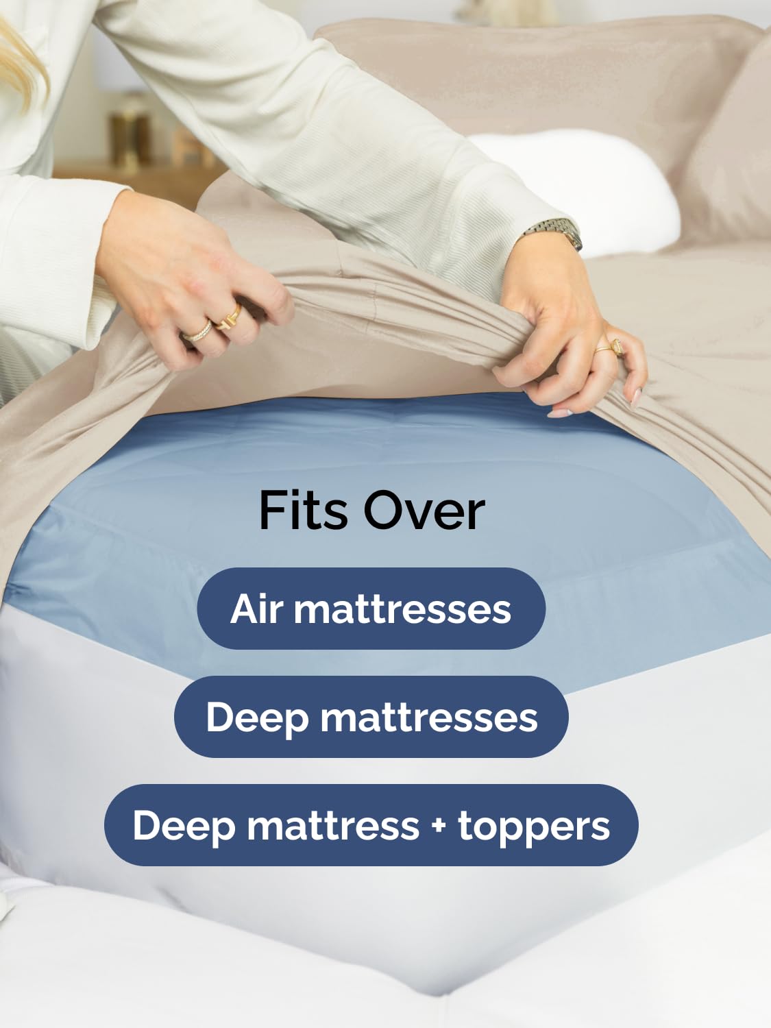 CGK Unlimited comparaison échelle montrant poche 21 pouces pour matelas très profonds
