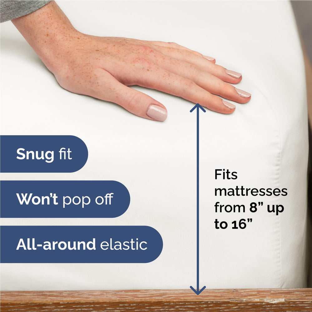 Drap housse CGK Unlimited ajusté sur un coin de matelas, démontrant maintien et poches profondes