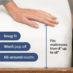Drap housse CGK Unlimited ajusté sur un coin de matelas, démontrant maintien et poches profondes