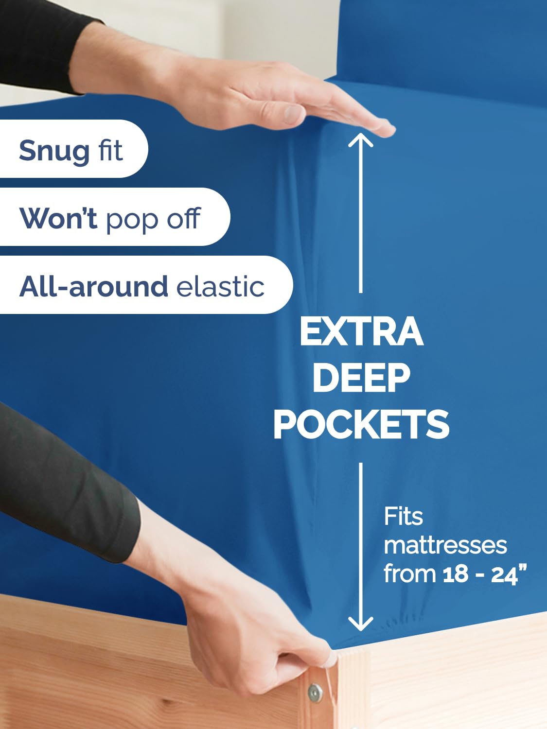 CGK Unlimited drap-housse avec poches extra profondes illustrant maintien sécurisé