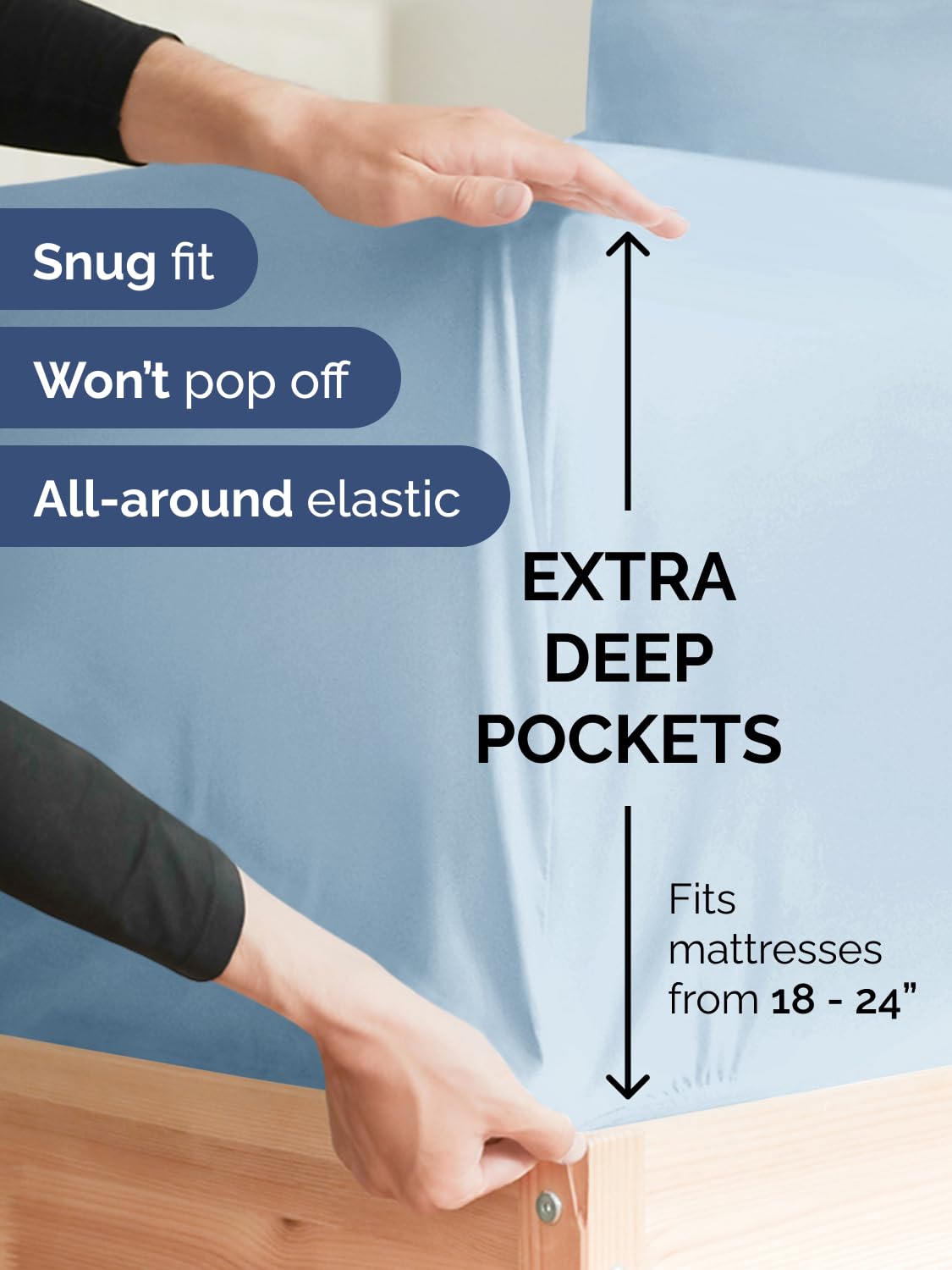 Détail de l'élastique du drap-housse CGK Unlimited assurant maintien sur matelas épais