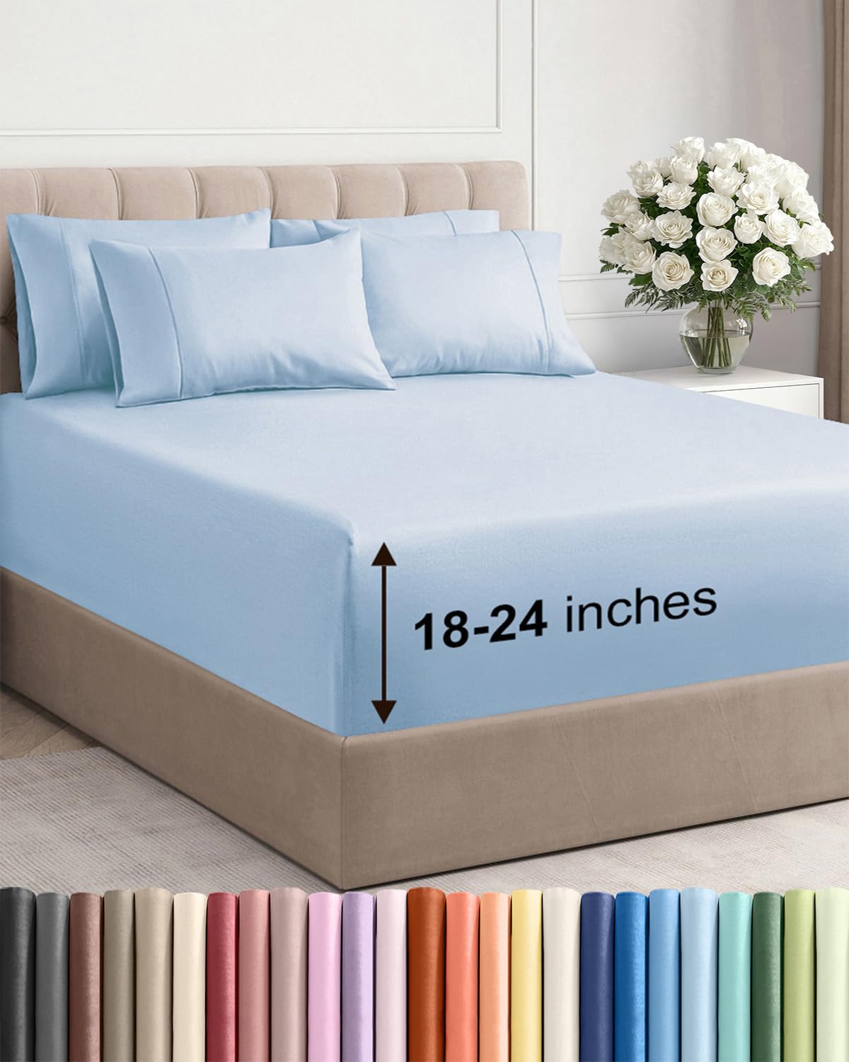CGK Unlimited emballage avant de l'ensemble draps King Sky Blue montrant couleur et contenu