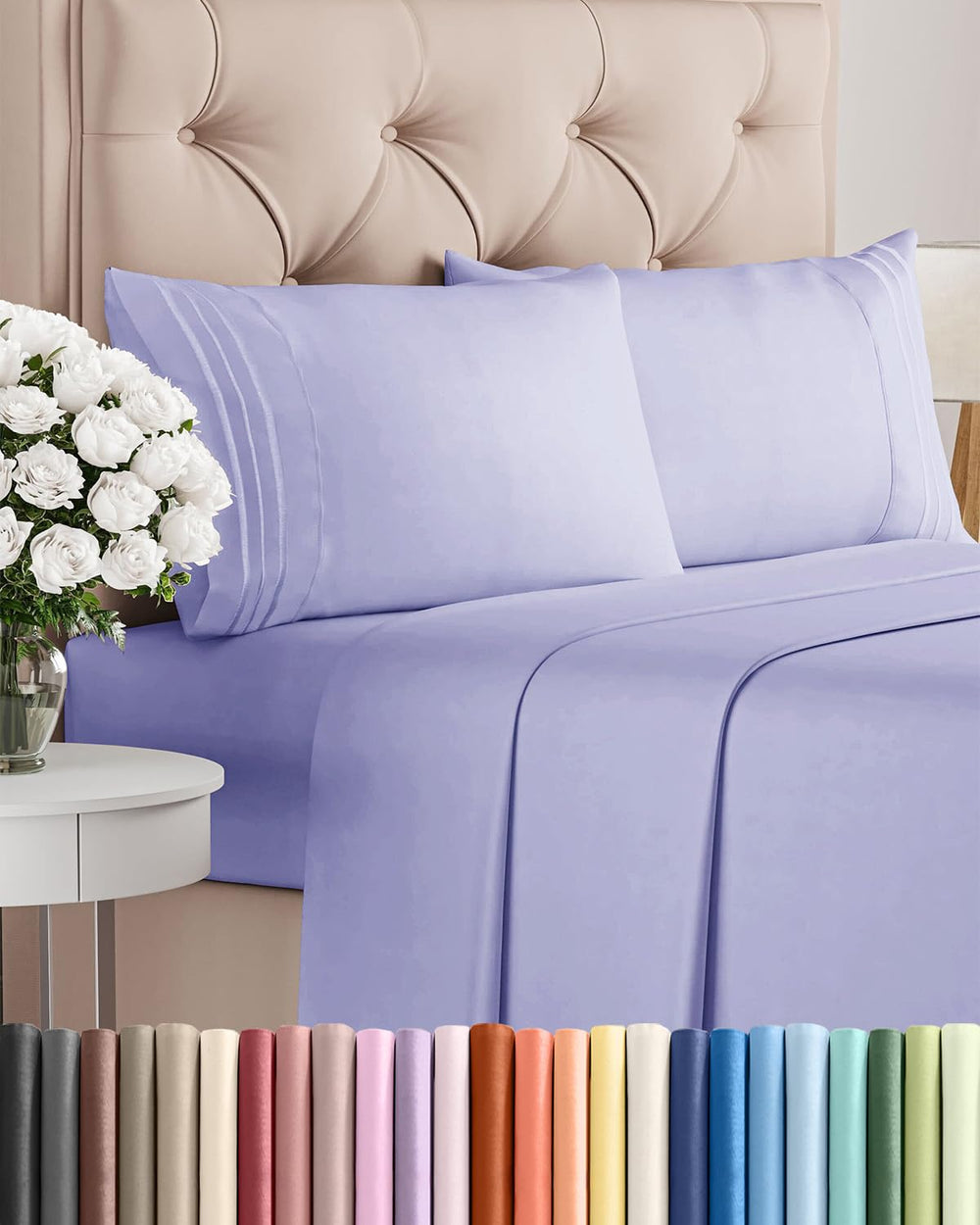 CGK Unlimited — emballage avant montrant l’ensemble draps queen et couleur lavande agréable