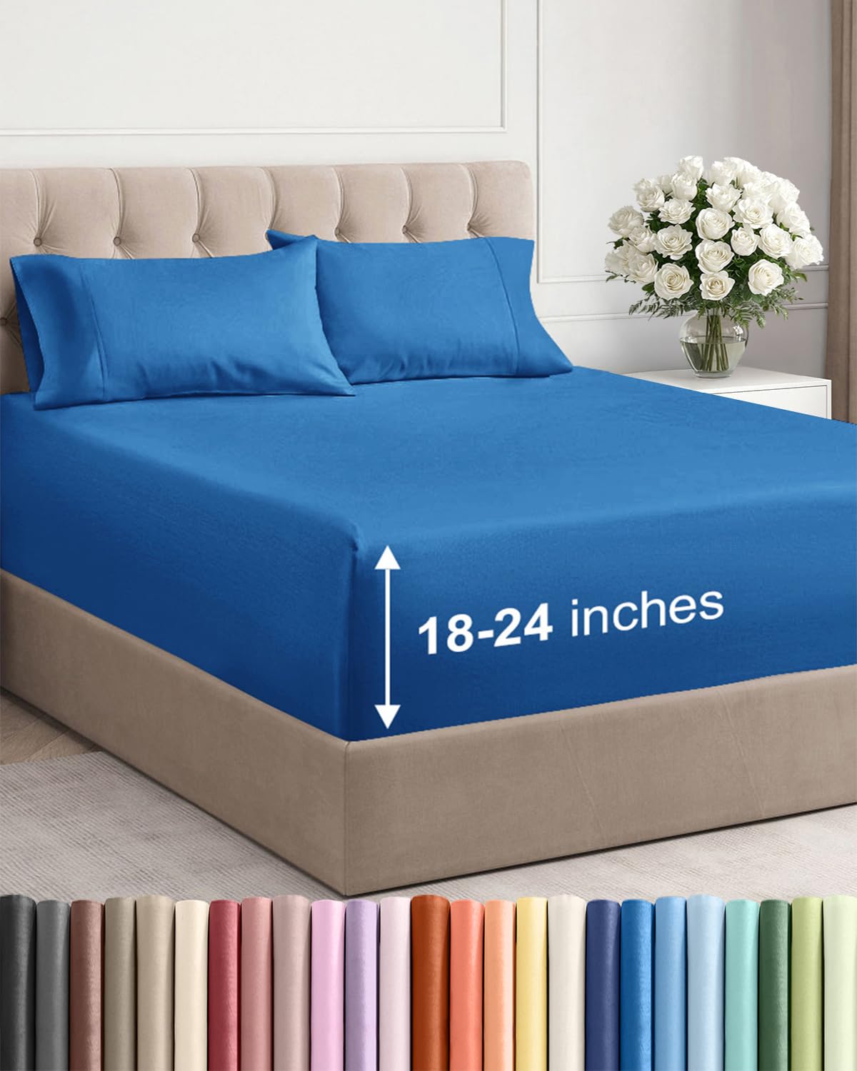 CGK Unlimited vue avant du paquet de draps Royal Blue montrant l'emballage et le style