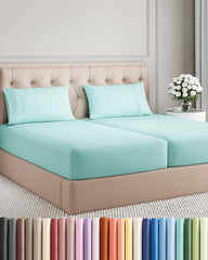 CGK Unlimited vue avant du jeu de draps Split King Spa Blue, confort immédiat