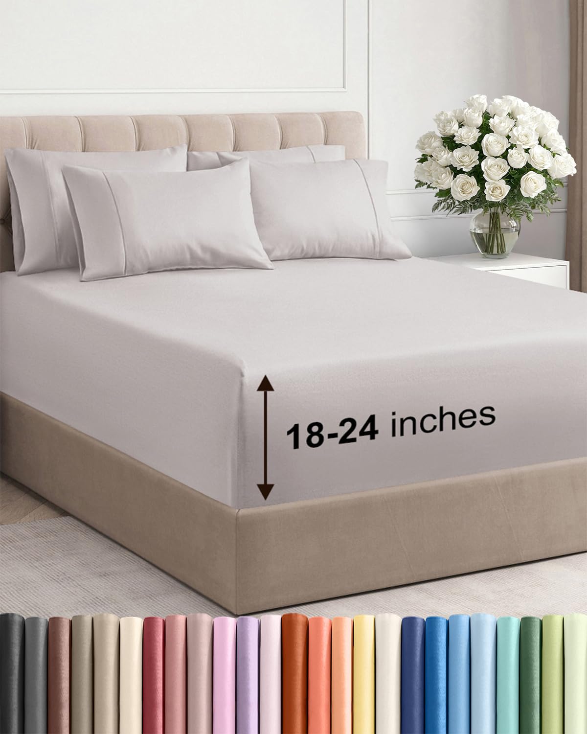 CGK Unlimited packaging du jeu draps queen montrant contenu et bénéfice rangement