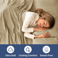 CGK Unlimited lit fait avec parure beige illustrant look soigné et apaisant