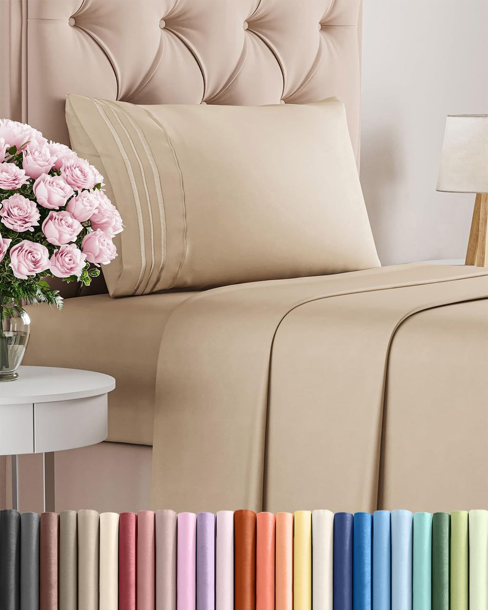 CGK Unlimited vue d'ensemble du lit Twin avec draps crème, confort immédiat