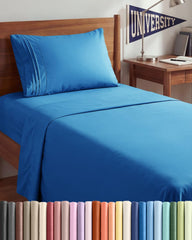 CGK Unlimited vue frontale du set Twin XL royal blue pour un lit de dortoir confortable