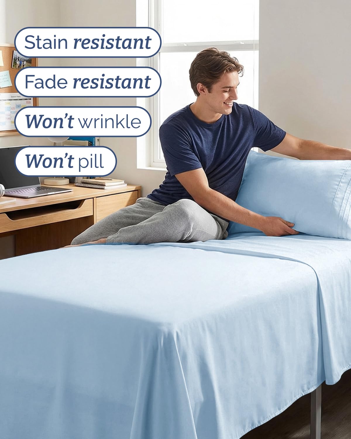 CGK Unlimited draps installés dans un dortoir, transforme le lit en confortable