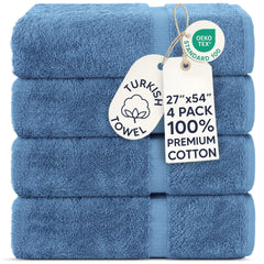 Chakir Turkish Linens emballage avant montrant lot de quatre et couleur Wedgewood, qualité hôtelière
