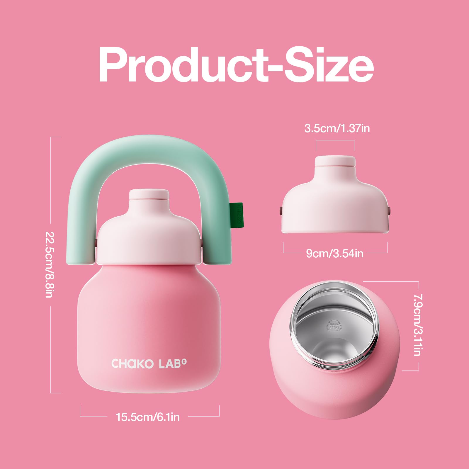 CHAKO LAB comparaison d’échelle montrant la capacité 33oz, grande autonomie