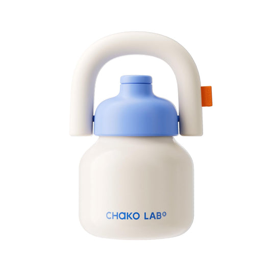 CHAKO LAB gourde 33oz vue avant blanc et bleu, design pratique pour transport