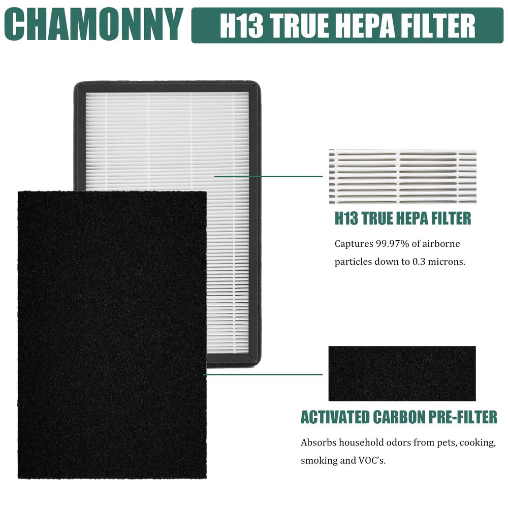 CHAMONNY pré-filtre au charbon montrant texture et réduction d'odeurs