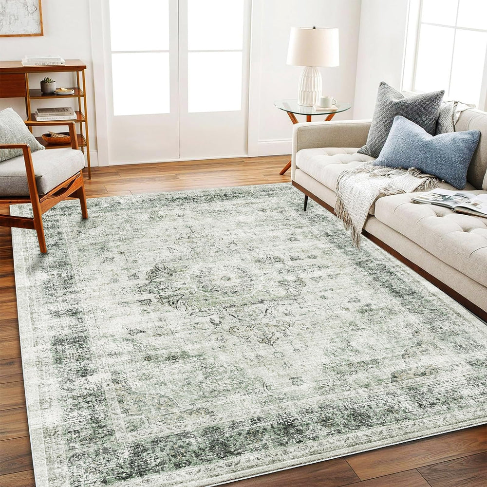 CHAMPLANT vue face du tapis 6'x9' montrant le motif floral vintage et une harmonie décorative