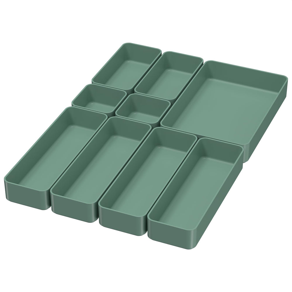 CHANCETSUI face avant de l'ensemble vert montrant les 9 plateaux et bénéfice rangement modulable