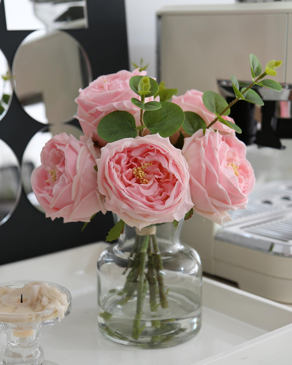 CHASMILE vase face avec roses roses, aspect naturel et sans entretien