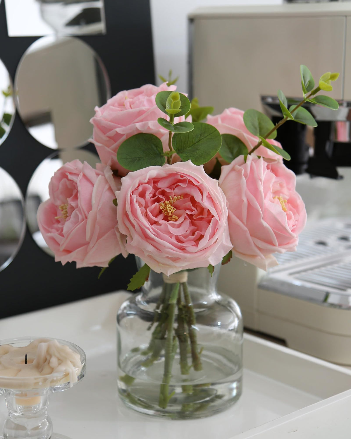 CHASMILE vase face avec roses roses, aspect naturel et sans entretien