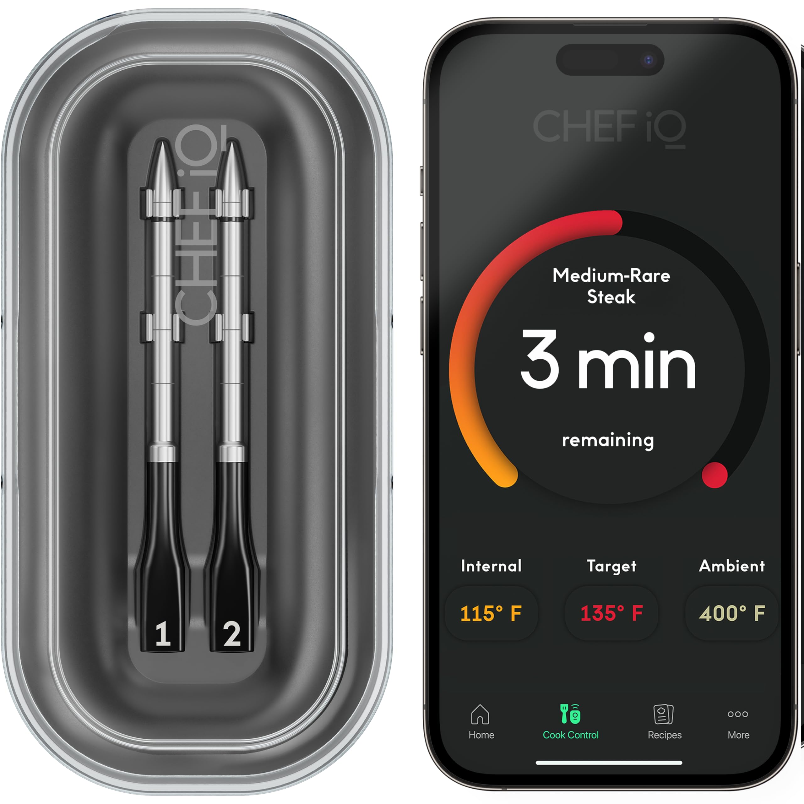 CHEF iQ thermomètre devant affichant hub et sondes pour contrôle simple