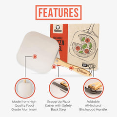 Chef Pomodoro manche pliable en bois déployé et replié, rangement compact sécurisé