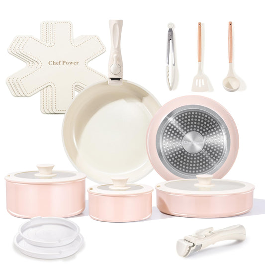 Chef Power ensemble 19 pièces montrant rangement compact et polyvalence